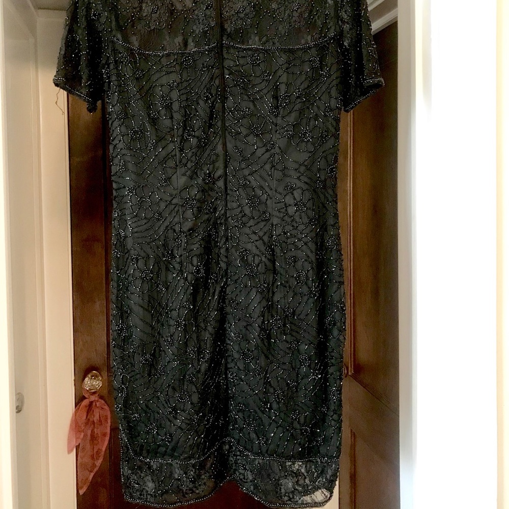 Black vintage beaded slit sided dress